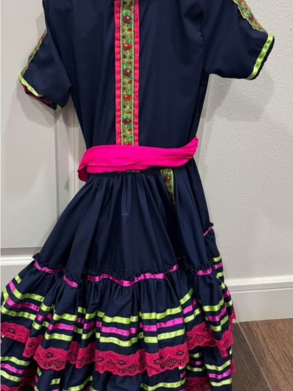 Navy and Hot Pink Kids Mexican  Traditional Party Costume Dress